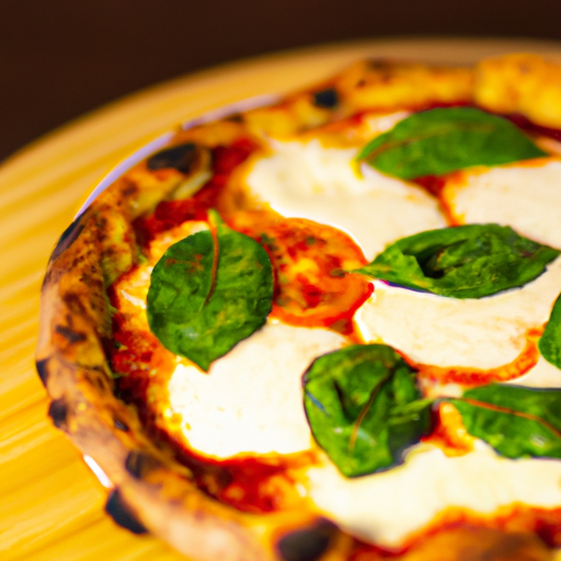 פיצה מרגריטה מסורתית יוצאת מהתנור, בתוספת מוצרלה, עגבניות ובזיליקום טרי.